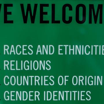 Sign  saying we welcome all races and ethnicities