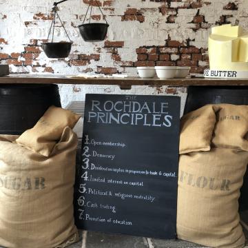 The Rochdale principles written on a blackboard