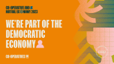 We're part of the democratic economy (landscape orange)